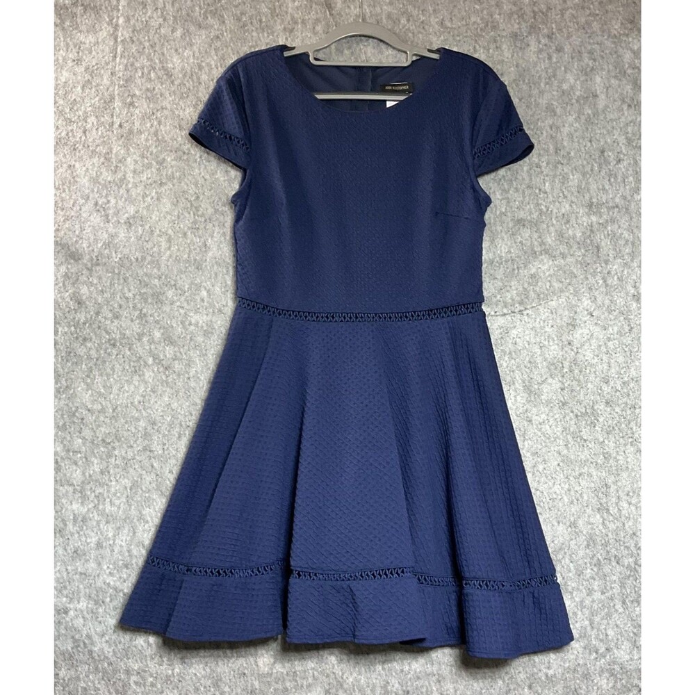 Vintage Jodi Kristopher Dress XS Blue Fit & Flare Knee Jacquard Ruffle USA Made
